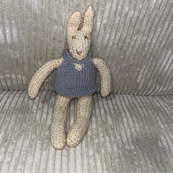 Vintage crochet knit plush stuffed animal lot cat bunny rabbit 9” - 14” handmade - Picture 7 of 8